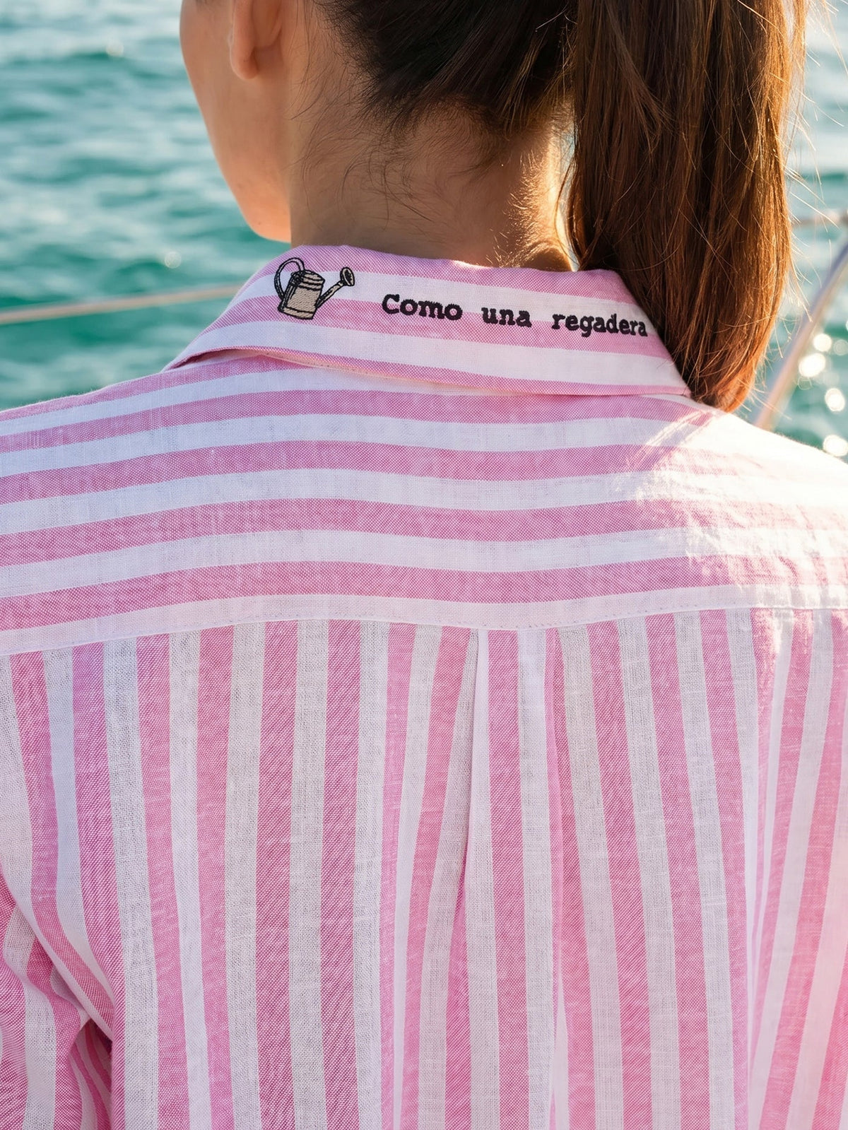 Sara Pink Stripe Linen Viscose Embroidered Shirt