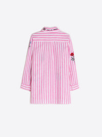 Sara Pink Stripe Linen Viscose Embroidered Shirt