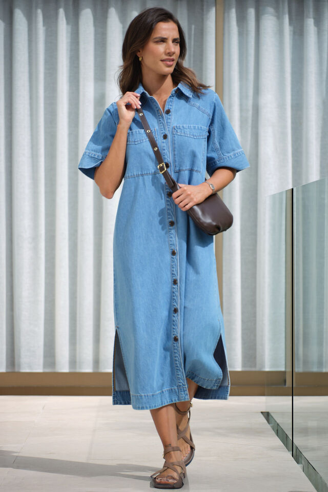 Short sleeve Yoke detail Midi Dress