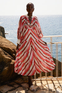 Geo Stripe Midi Dress in Coral Hues