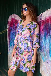 Summer Vibes Shirt Dress- Hi-Di-Hydrangea