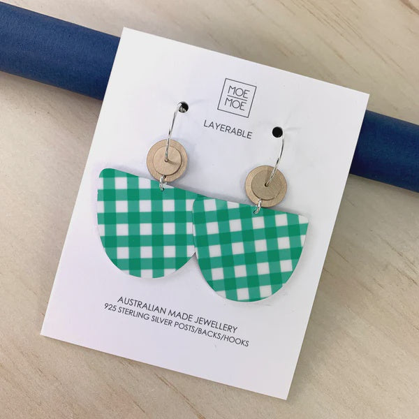 Emerald Ginghman Bell Circle Earrings