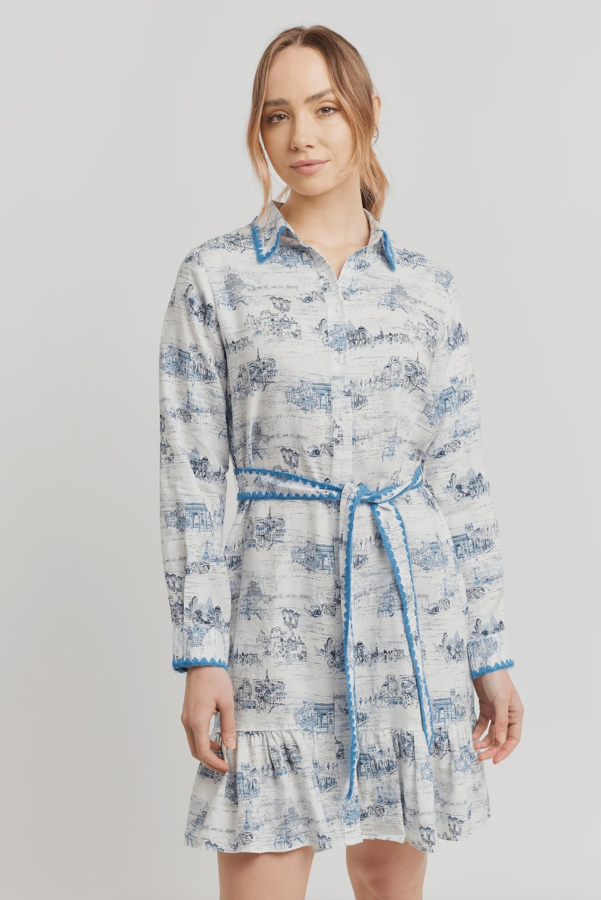 Messina Linen Dress - Navy French Toile