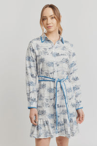 Messina Linen Dress - Navy French Toile
