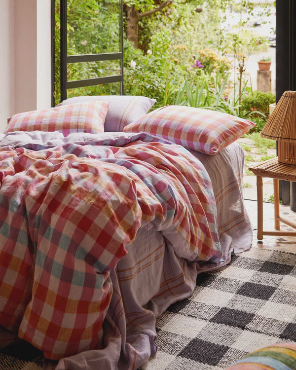 Summer Check Linen Pillowcases 2p